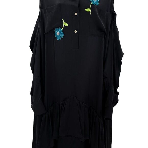 Natasha Zinko 100% Silk Floral Beaded Embellished Ruffle Midi Shirt Dress - Picture 9 of 16